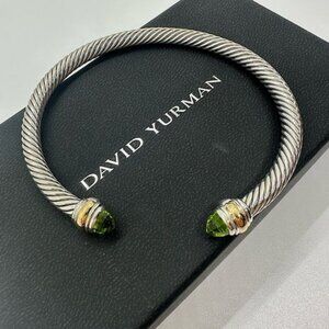 DAVID YURMAN 925 Silver Peridot 14K Gold 5 mm Cable Classic Cuff Bracel